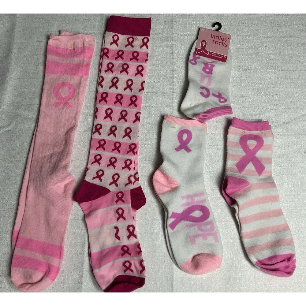 5 Pair Women's Breast Cancer Awareness‎ Socks Sz 9-11